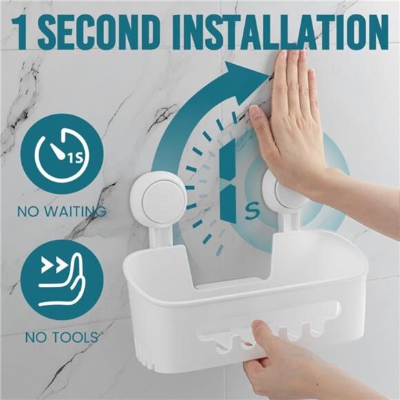 Shower Caddy Suction Cup 2 Pack, Heavy Duty Bathroom Organizer, Removable - Picture 3 of 7